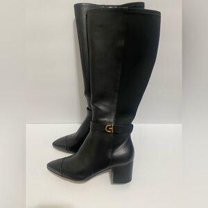 New Cole Haan Elena Tall Boot Black Leather Knee High Boots Size 6 Block Heel